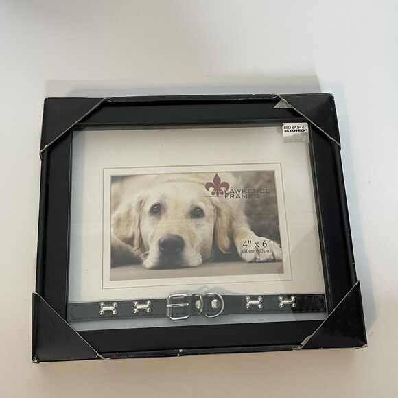 New Lawrence Frames 4 x 6 Dog Collar Picture Frame Black Collar & Dog Bones - Picture 1 of 3